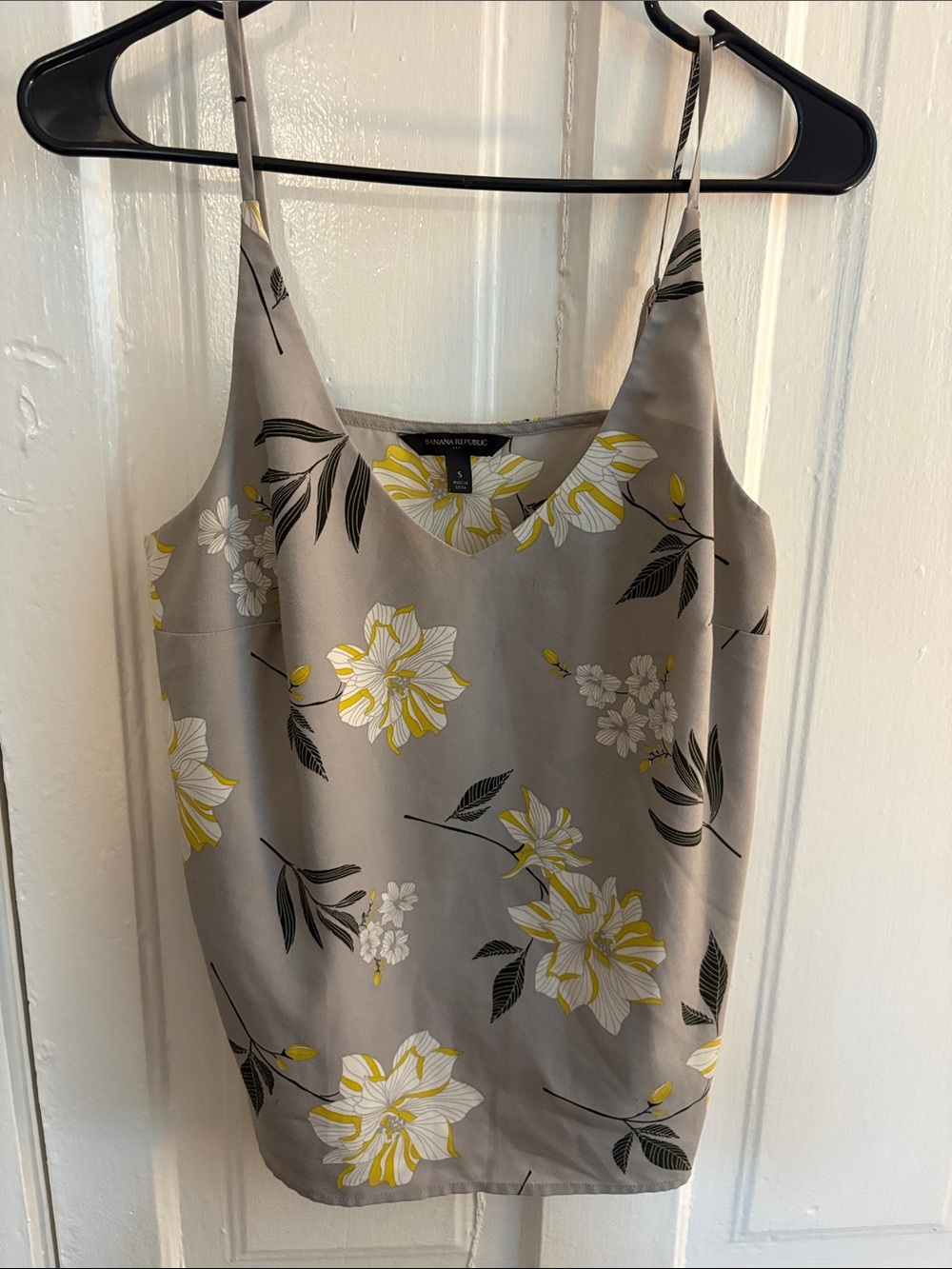 Banana Republic Gray Floral Spaghetti-Strap Camisole with Yellow Blooms